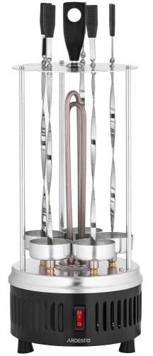 Електрошашличниця Ardesto VEG-HY1000 Steel, 900W, 5 шампурів, обертання 360°, U-подібні нагрівачі, знімний піддон для збору жиру, алюмінієвий кожух, 	захист від перегрівання